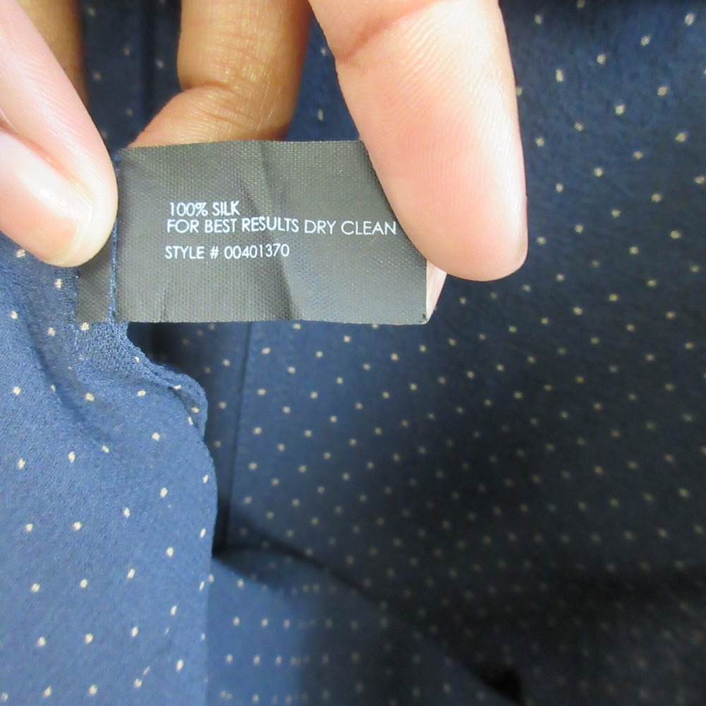 Club Monaco 100% Silk Polka dot Button Front Blouse Women S Navy Sheer 94 - Picture 4 of 9